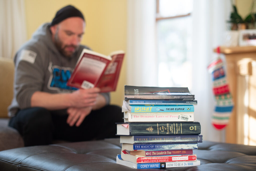 Chris reading books